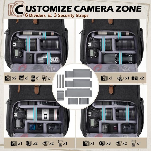 RAINSMORE Camera Bag Backpack for DSLR/SLR Mirrorless 15.6 Inch Laptop Camera Back Pack for Photographers Anti-Theft Photography Bags Case with Tripod Holder & Rain Cover, Black - Image 3