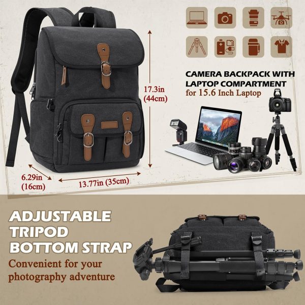 RAINSMORE Camera Bag Backpack for DSLR/SLR Mirrorless 15.6 Inch Laptop Camera Back Pack for Photographers Anti-Theft Photography Bags Case with Tripod Holder & Rain Cover, Black - Image 4