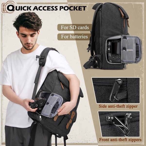RAINSMORE Camera Bag Backpack for DSLR/SLR Mirrorless 15.6 Inch Laptop Camera Back Pack for Photographers Anti-Theft Photography Bags Case with Tripod Holder & Rain Cover, Black - Image 5