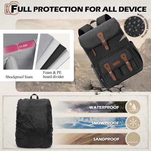 RAINSMORE Camera Bag Backpack for DSLR/SLR Mirrorless 15.6 Inch Laptop Camera Back Pack for Photographers Anti-Theft Photography Bags Case with Tripod Holder & Rain Cover, Black - Image 6