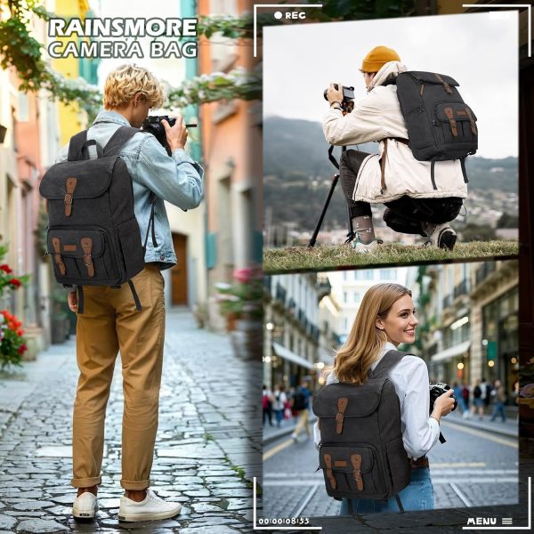 RAINSMORE Camera Bag Backpack for DSLR/SLR Mirrorless 15.6 Inch Laptop Camera Back Pack for Photographers Anti-Theft Photography Bags Case with Tripod Holder & Rain Cover, Black - Image 7